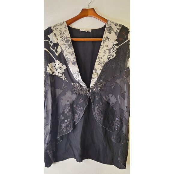 SPENCER ALEXIS Floral Lace Silk Blend Cardigan Blouse XL Bejeweled Glam Regency - Picture 5 of 9